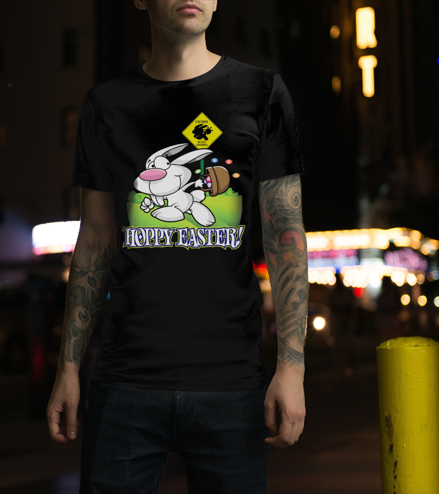Caution Bunny Crossing Cute Funny Easter Bunny Hoppy Easter T-Shirt