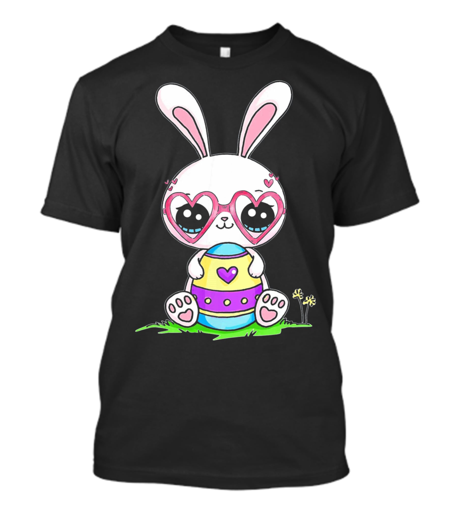 Adorable Easter Bunny With Heart-Shaped Glasses And Colorful Egg T-Shirt