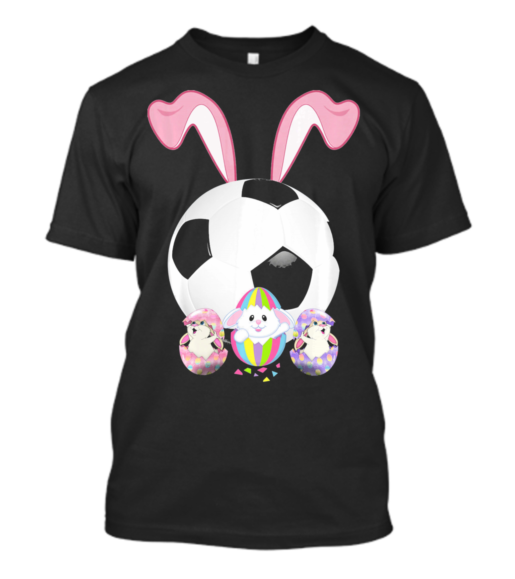 Soccer Easter Bunny Egg With Pink Ears And Colorful Easter Eggs T-Shirt