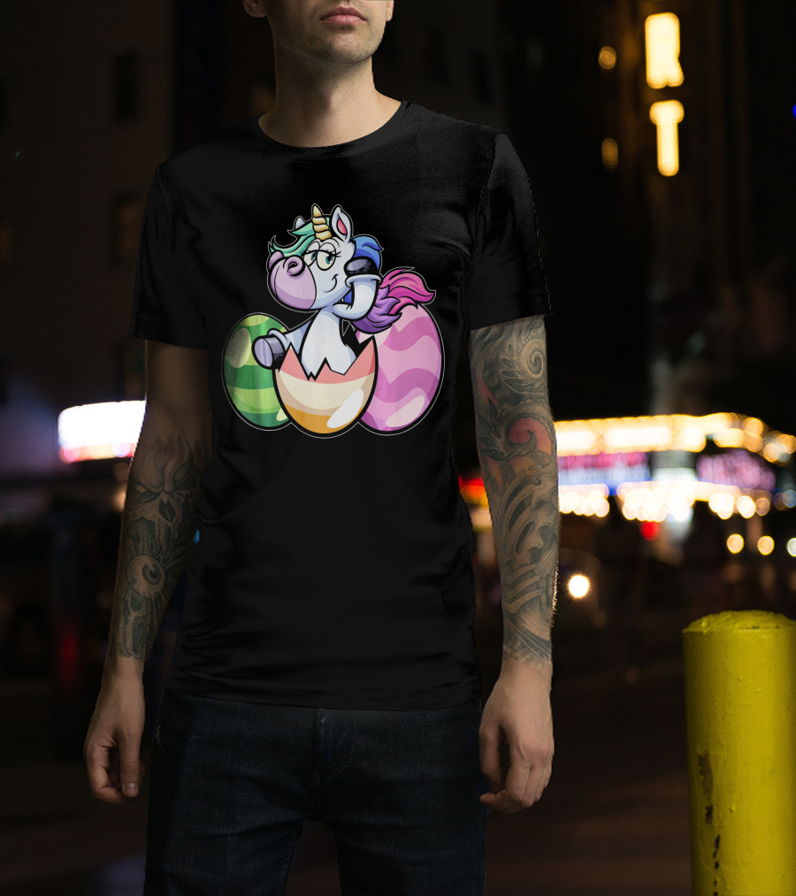 Easter Unicorn Hatching From Colorful Eggs Girls T-Shirt
