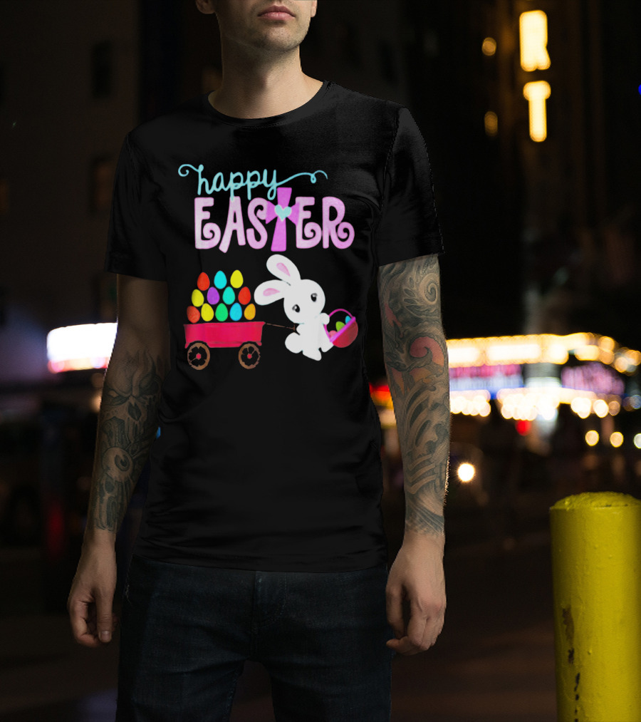 Happy Easter Bunny With Wagon Of Colorful Eggs T-Shirt