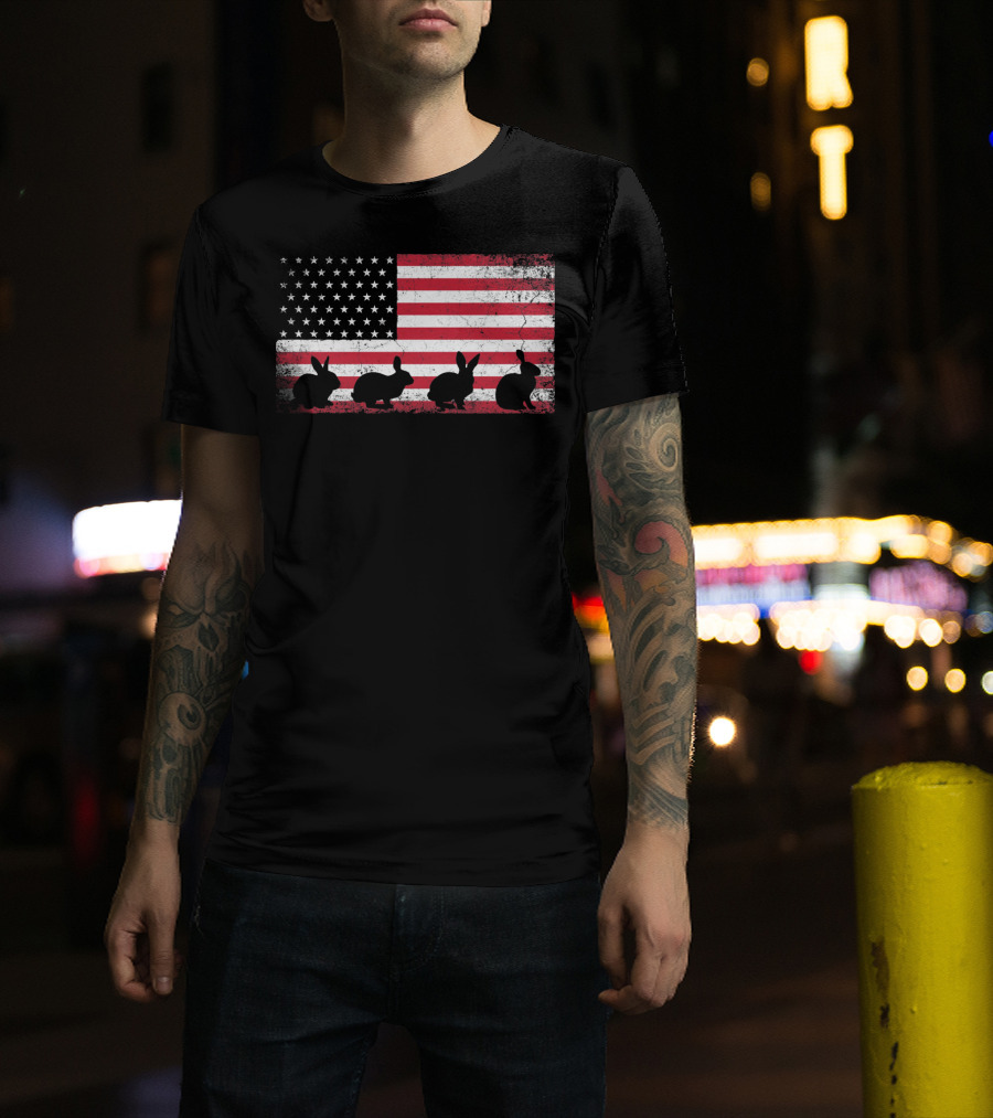 American Flag Bunny Rabbit Silhouettes Retro Easter T-Shirt