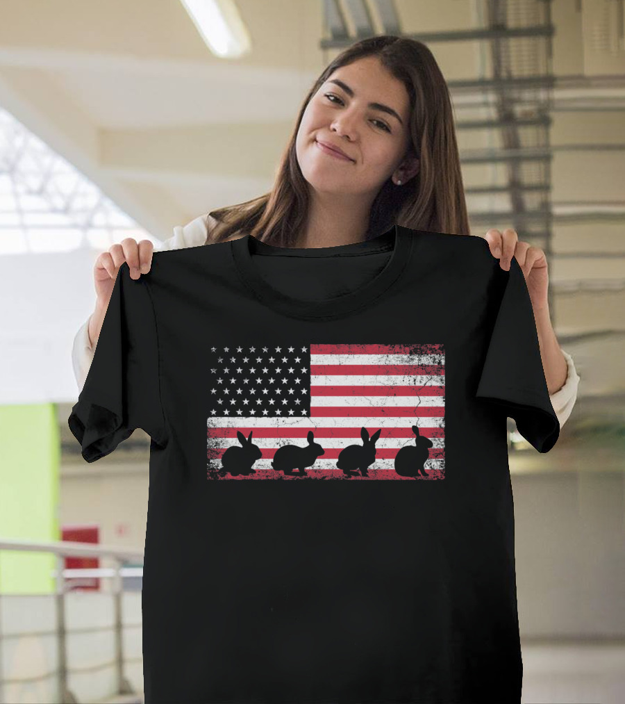 American Flag Bunny Rabbit Silhouettes Retro Easter T-Shirt