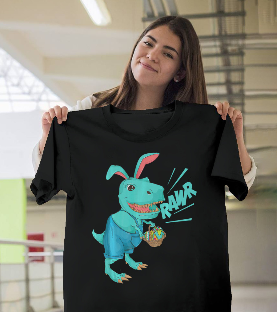 Rawr Dinosaur Easter Bunny Lovers Cute Basket T-Shirt