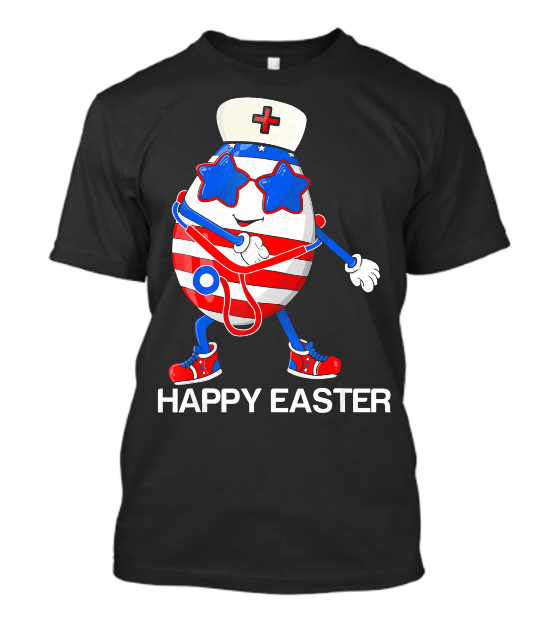 Happy Easter Flossing Egg With Stethoscope Nurse Hat And Stars T-Shirt