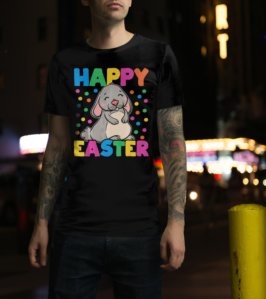 Happy Easter Bunny With Colorful Dots T-Shirt