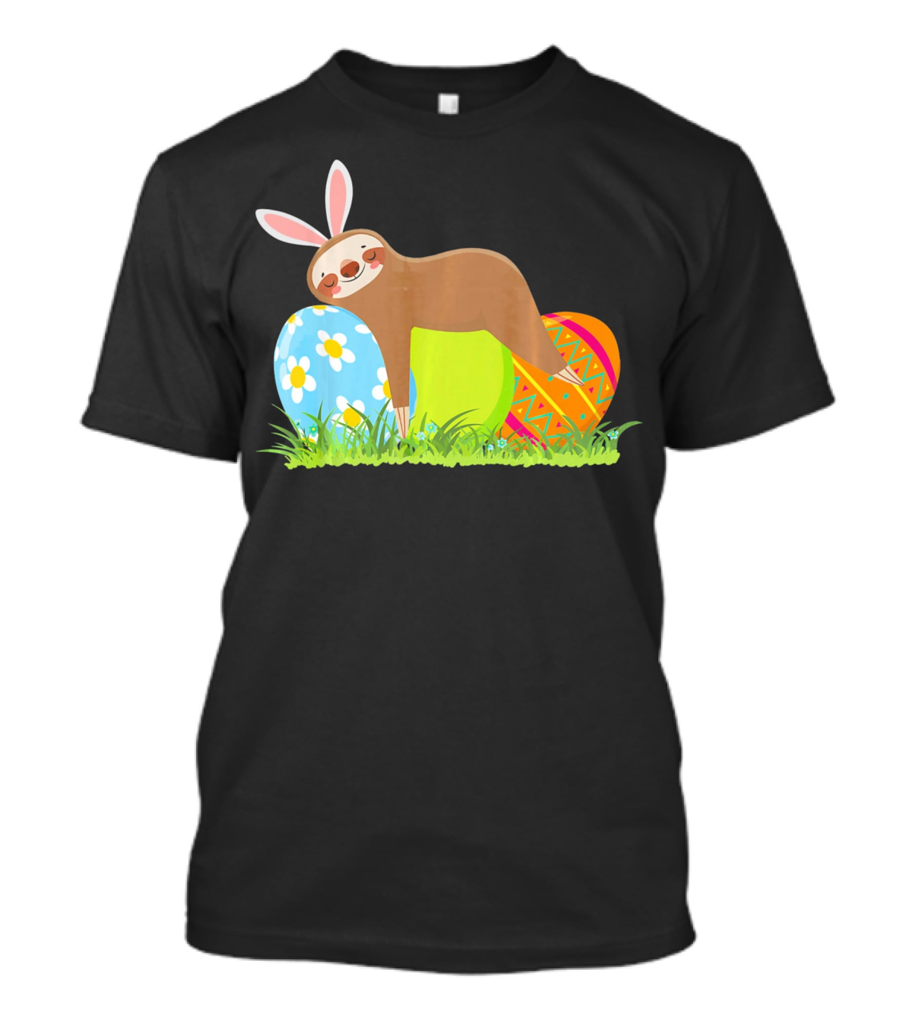 Funny Sloth Easter Day Bunny Ear Egg Decorated T-Shirt