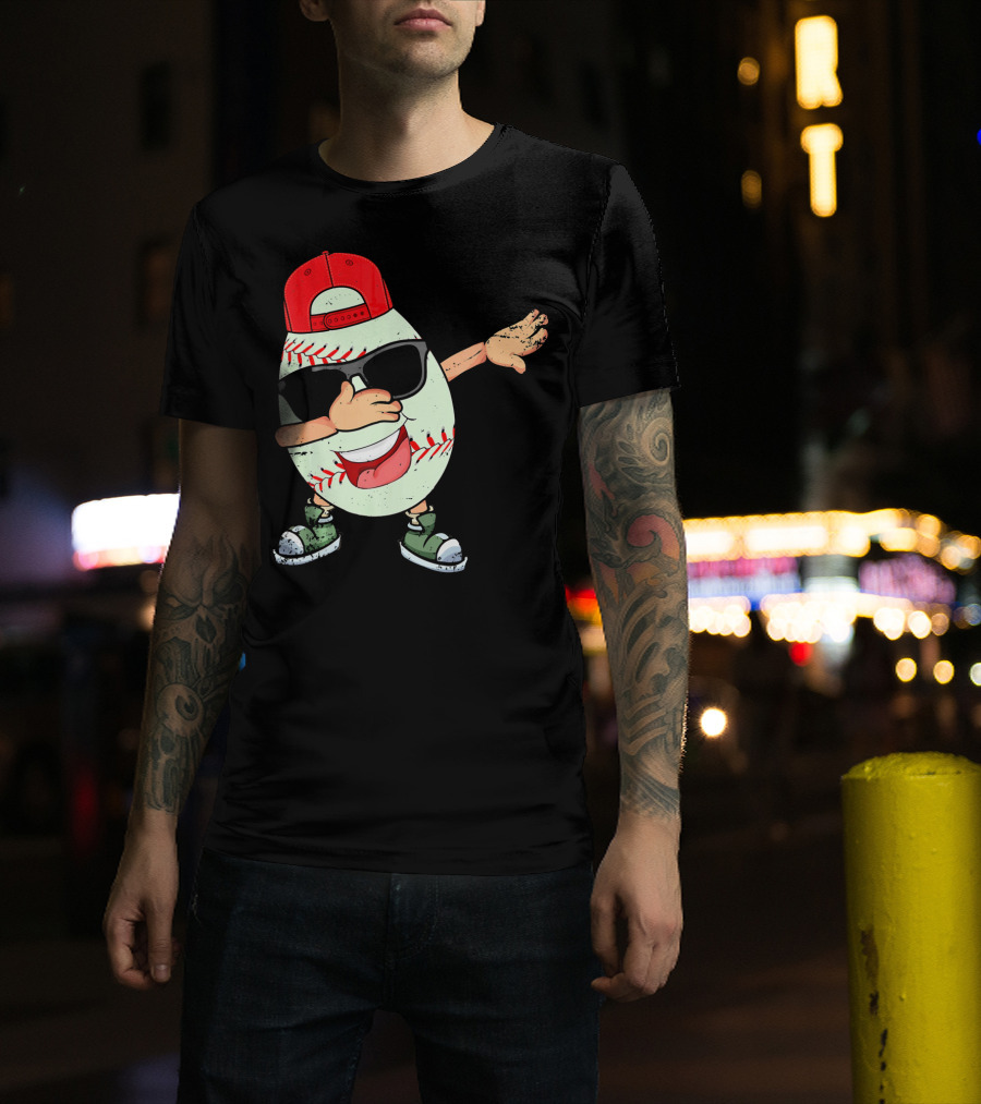 Funny Dabbing Baseball Easter Egg In Sunglasses And Red Cap T-Shirt