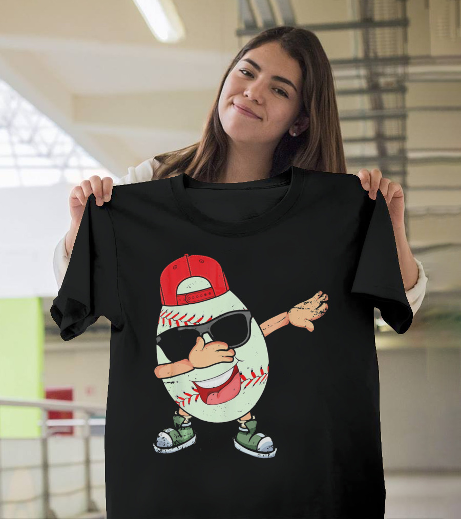 Funny Dabbing Baseball Easter Egg In Sunglasses And Red Cap T-Shirt