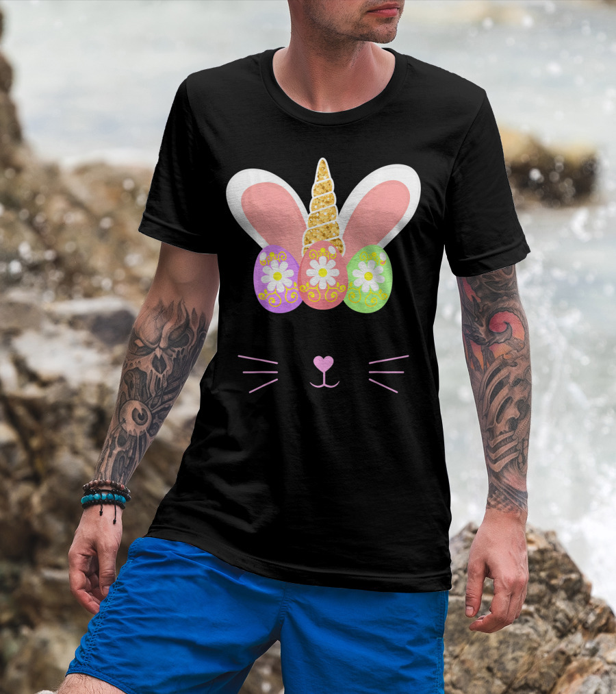Unicorn Easter Girl Bunny Ears Eggs Whiskers T-Shirt