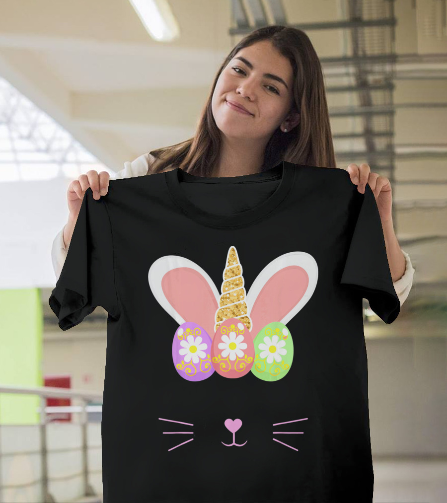 Unicorn Easter Girl Bunny Ears Eggs Whiskers T-Shirt