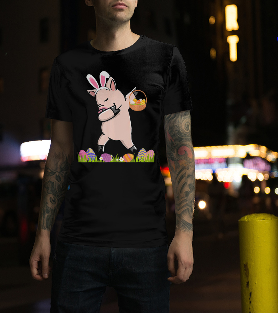 Dabbing Mini Pig With Easter Basket And Colorful Eggs Happy Easter Day T-Shirt