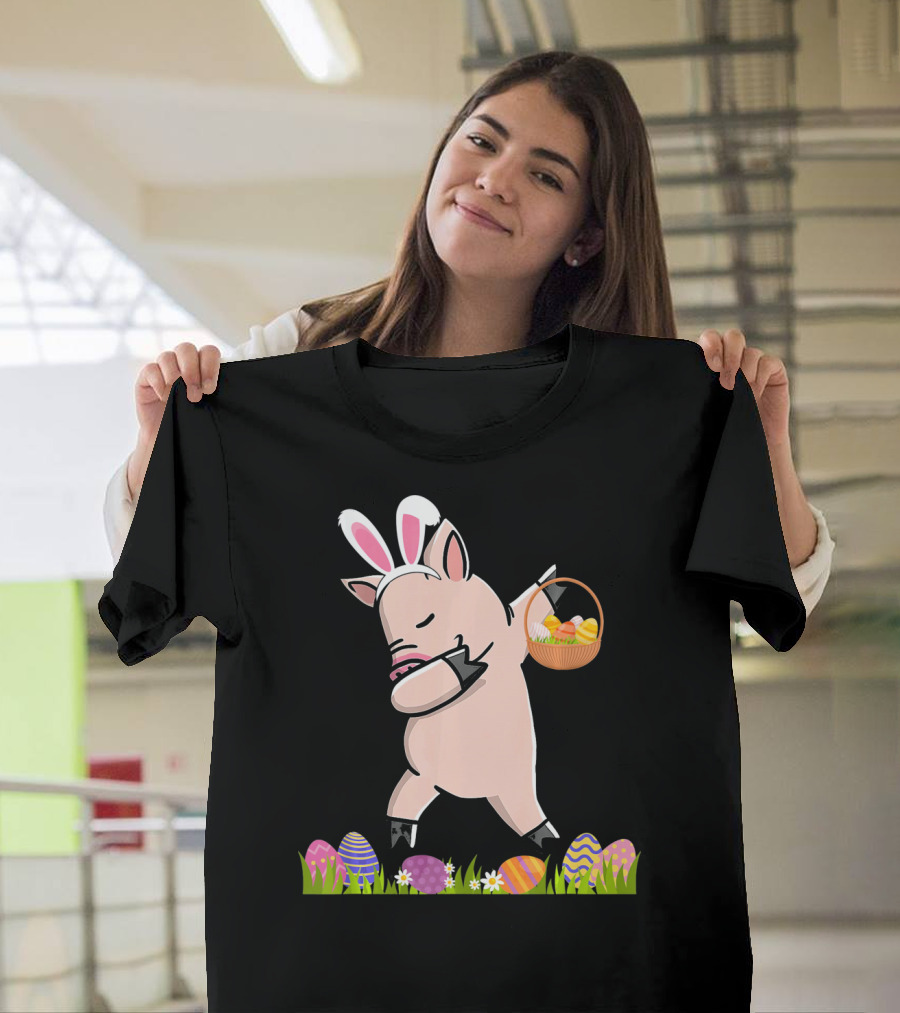 Dabbing Mini Pig With Easter Basket And Colorful Eggs Happy Easter Day T-Shirt