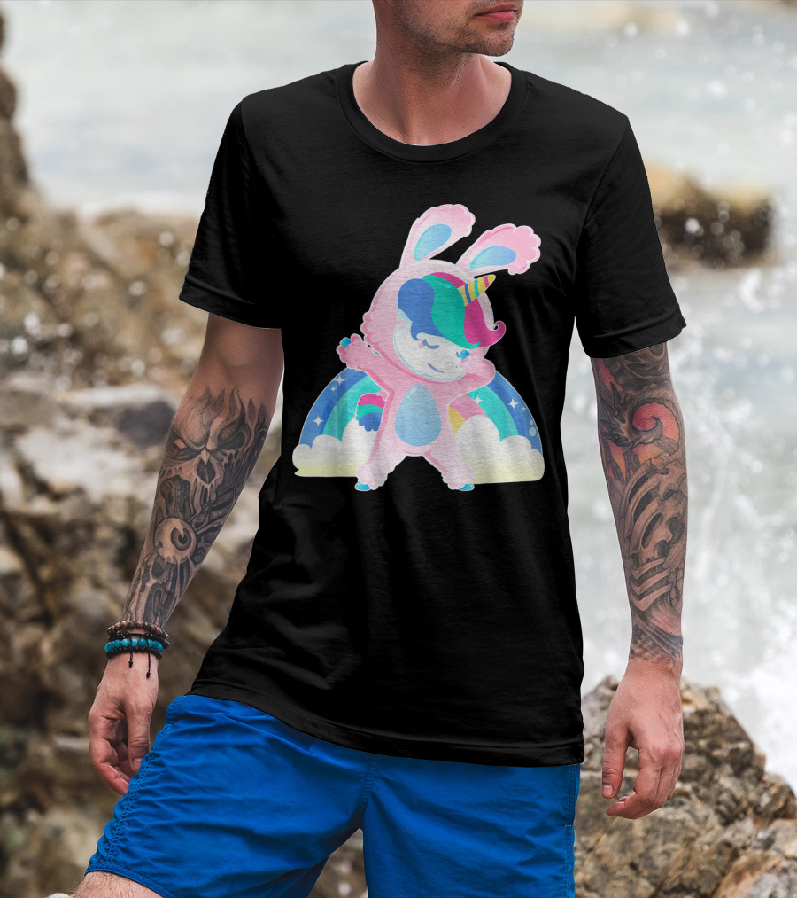 Unicorn Bunny Rabbit Costume Easter Rainbow Wings T-Shirt