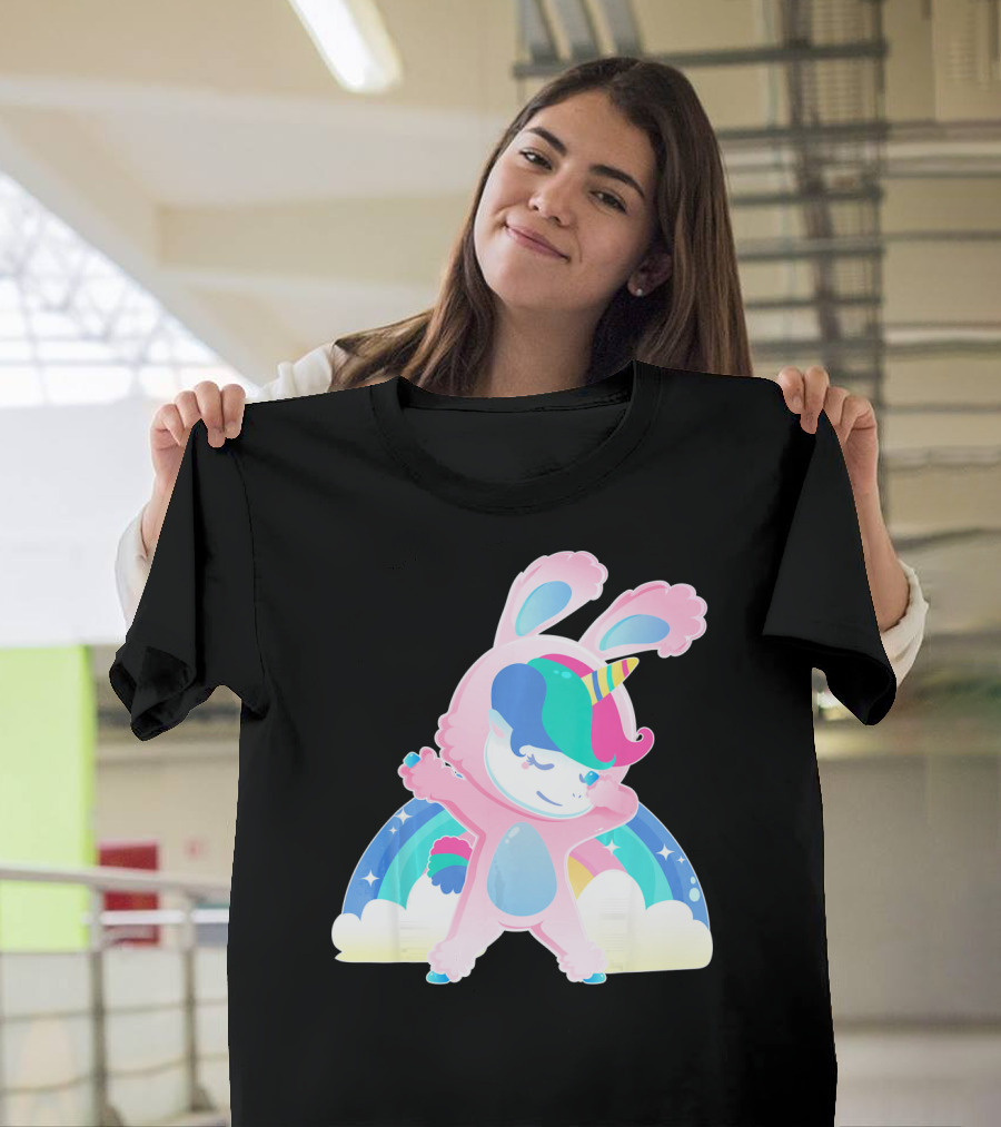 Unicorn Bunny Rabbit Costume Easter Rainbow Wings T-Shirt