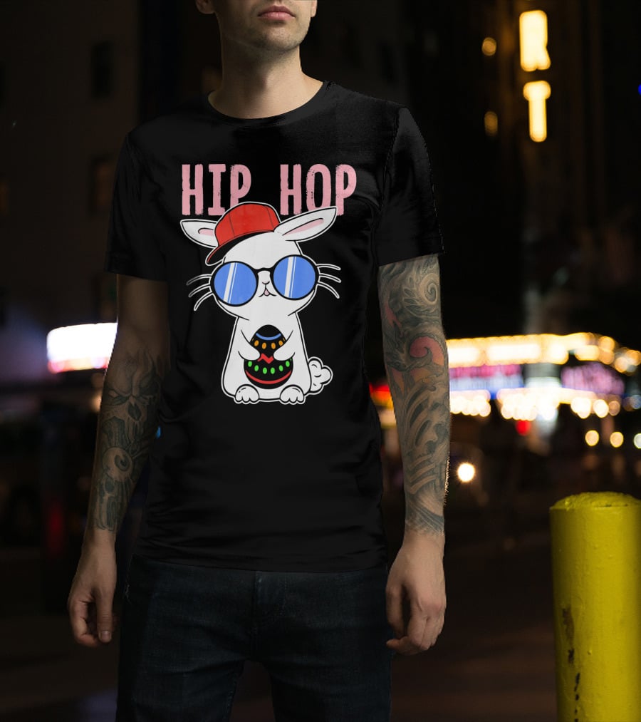 Cool Hip Hop Easter Bunny With Eggs In Sunglasses And Cap T-Shirt