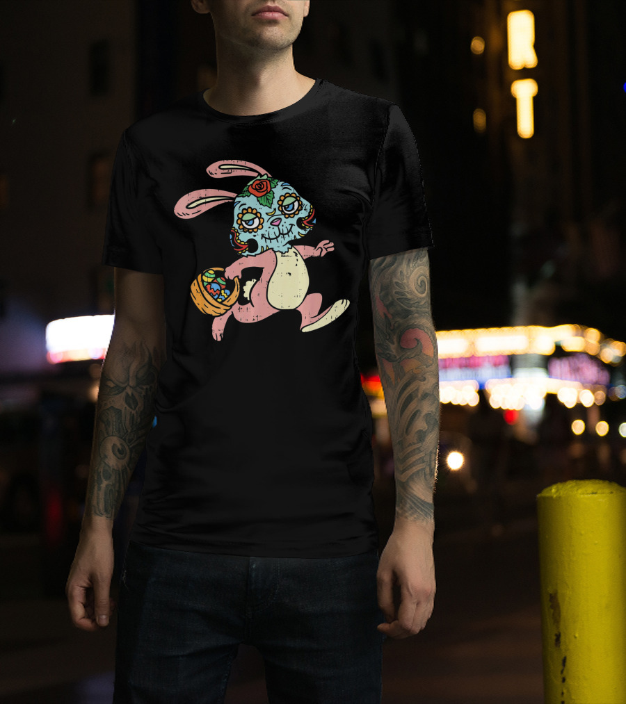 Easter Bunny Sugar Skull Calavera Dia De Los Muertos T-Shirt