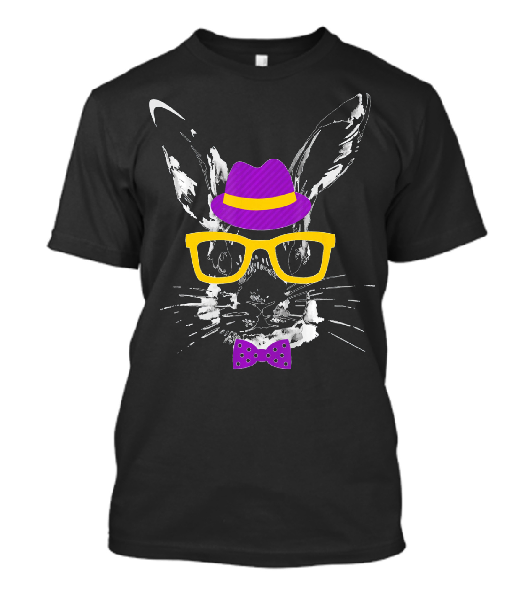 Easter Rabbit Watercolor Artwork Easter Bunny With Hat Glasses And Bow Tie T-Shirt