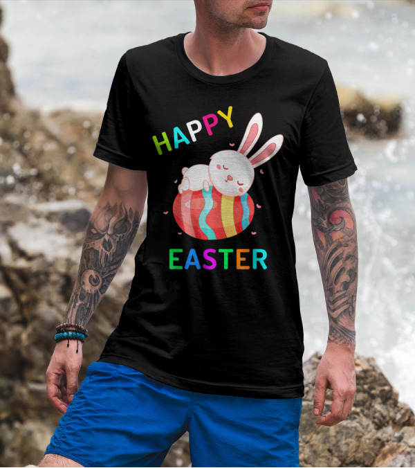 HAPPY EASTER With Bunny Sleeping On Colorful Egg T-Shirt
