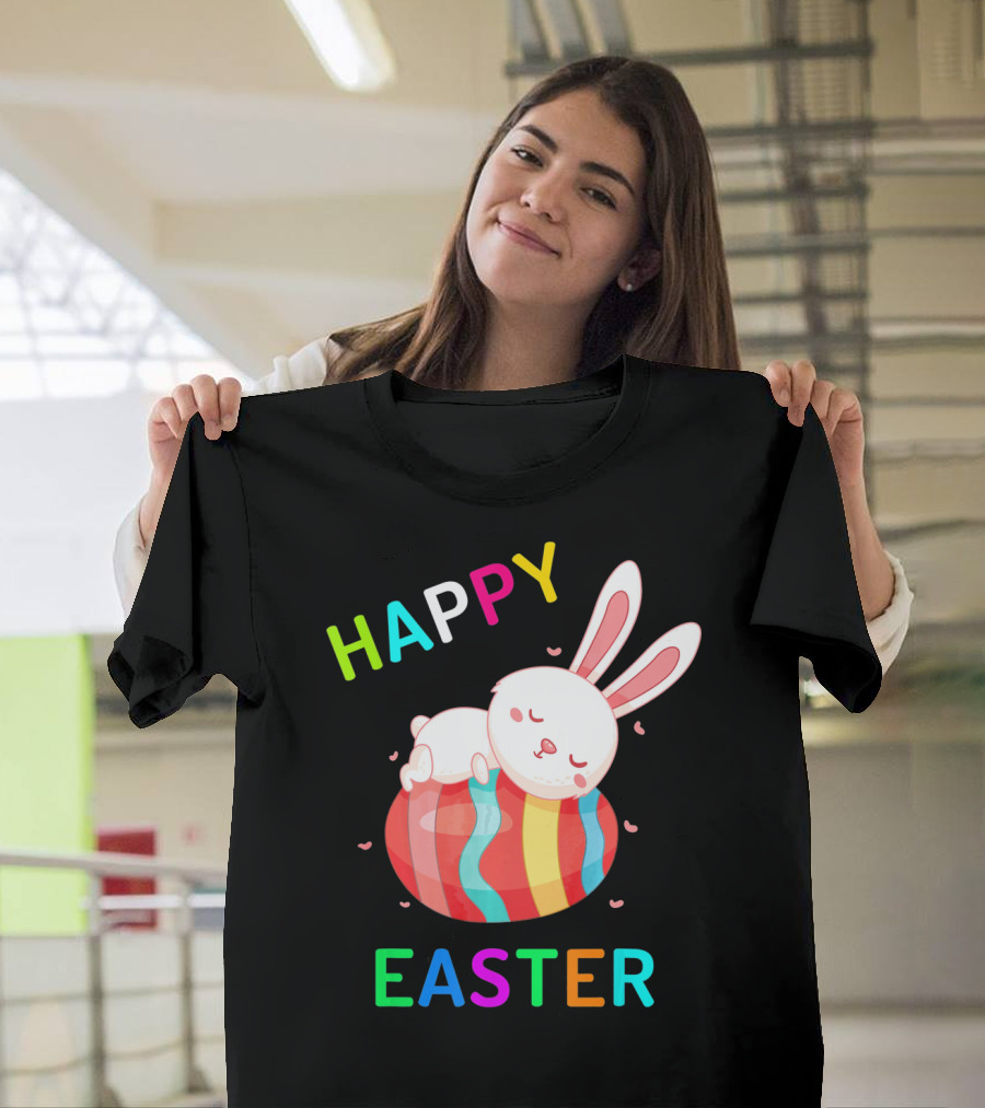 HAPPY EASTER with Bunny Sleeping on Colorful Egg T-Shirt