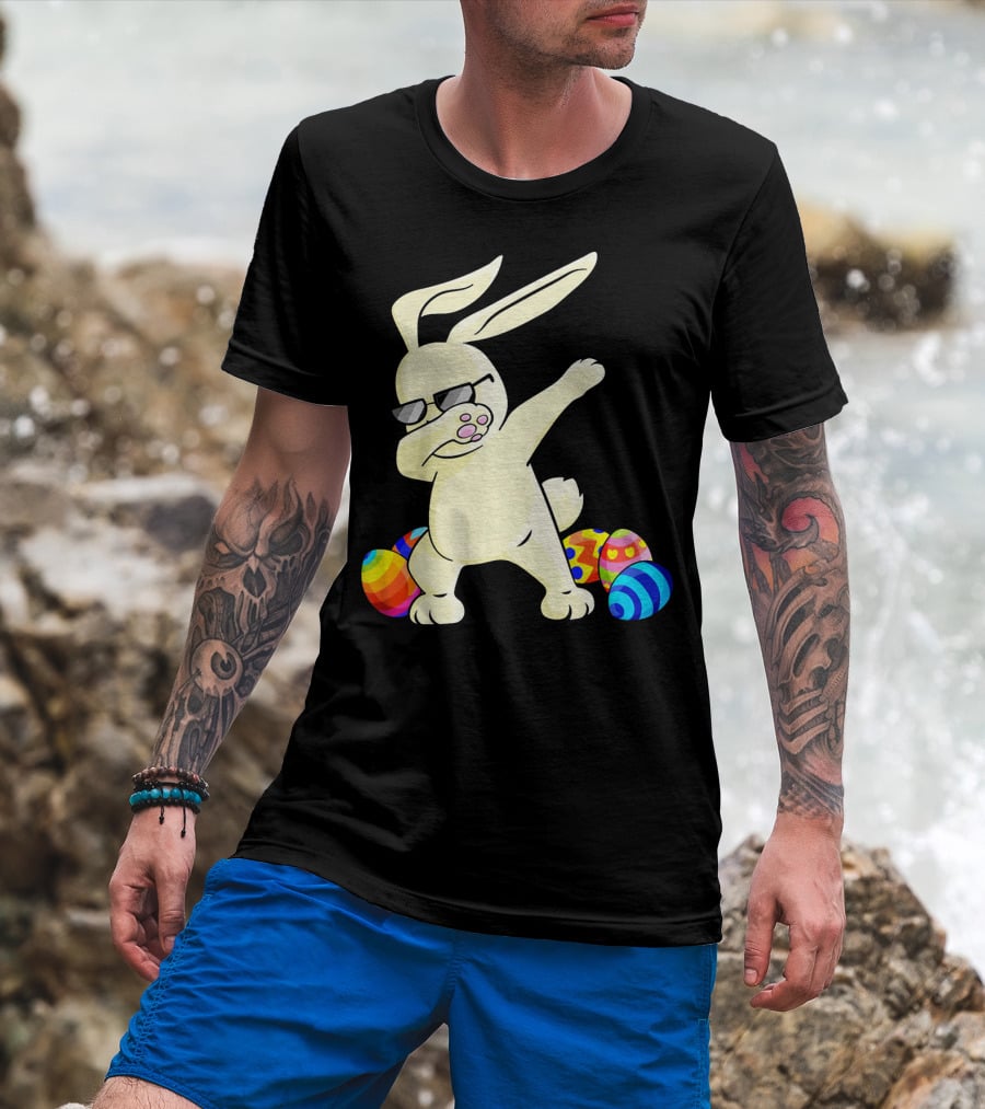 Dabbing Easter Bunny With Sunglasses And Colorful Eggs T-Shirt