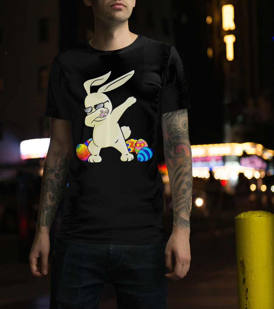 Dabbing Easter Bunny With Sunglasses And Colorful Eggs T-Shirt