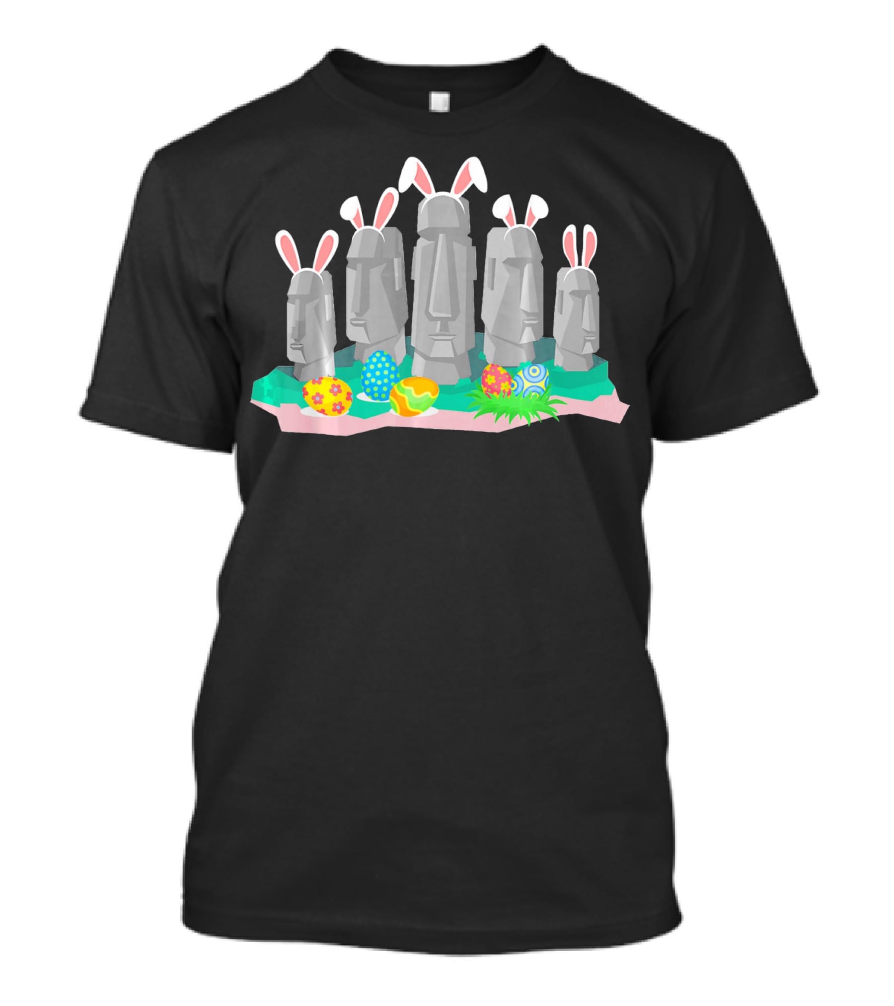 Easter Island Statues With Bunny Ears And Easter Eggs Holiday Humor T-Shirt