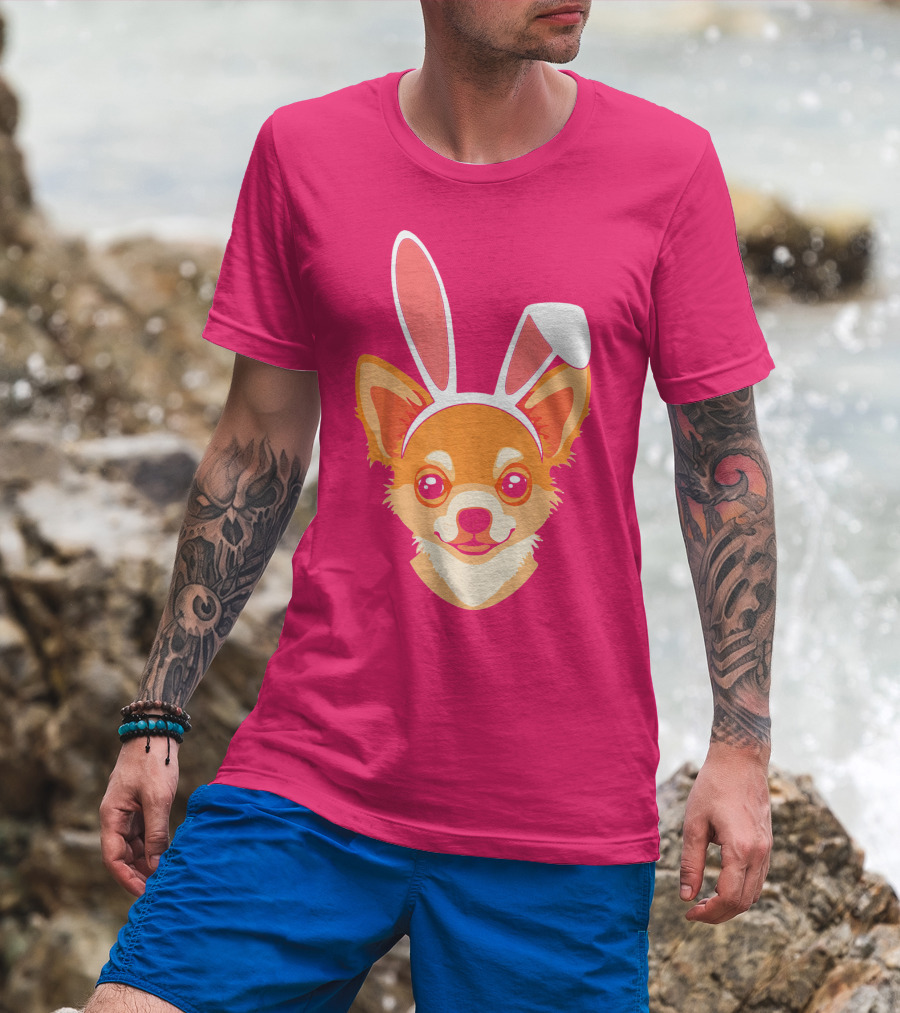 Easter Joy Chihuahua With Bunny Ears Cartoon T-Shirt