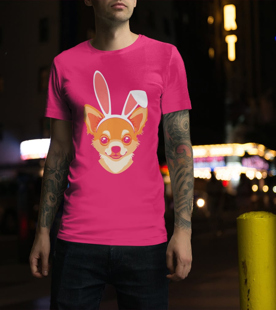 Easter Joy Chihuahua With Bunny Ears Cartoon T-Shirt