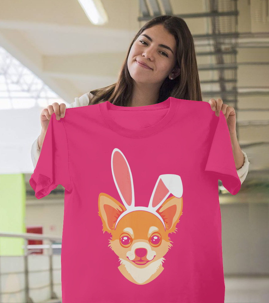 Easter Joy Chihuahua with Bunny Ears Cartoon T-Shirt
