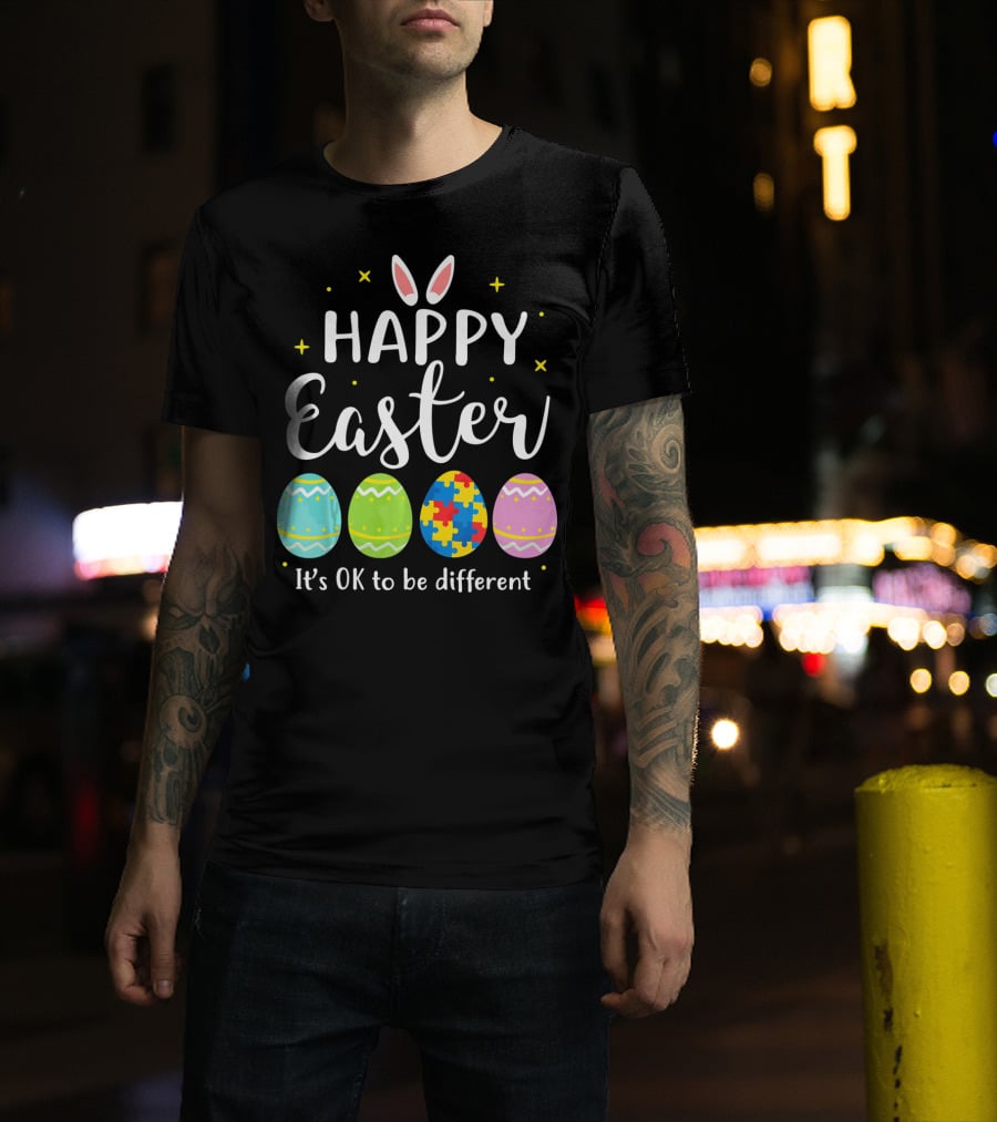 Happy Easter Bunny Puzzle Egg It's OK To Be Different T-Shirt