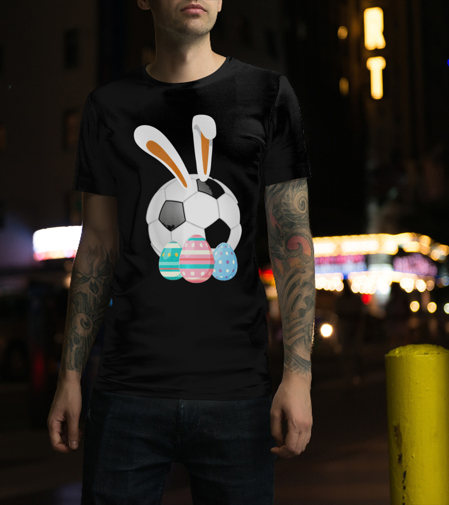 Easter Bunny And Soccer Ball With Colorful Eggs For Boys T-Shirt