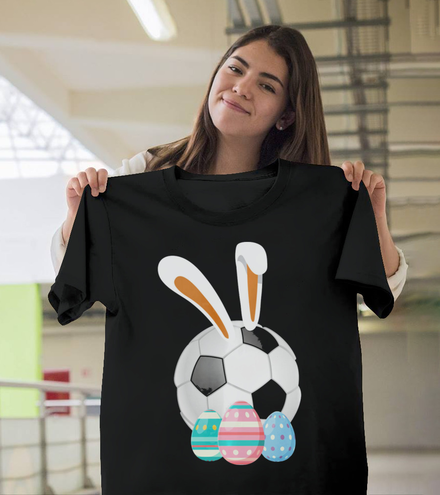 Easter Bunny And Soccer Ball With Colorful Eggs For Boys T-Shirt