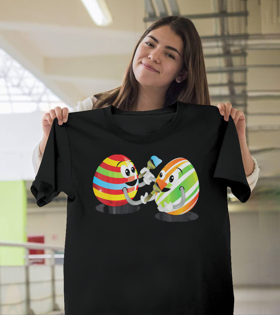 Egg Painting Funny Easter Coloring Activity with Striped Cartoon Eggs T-Shirt