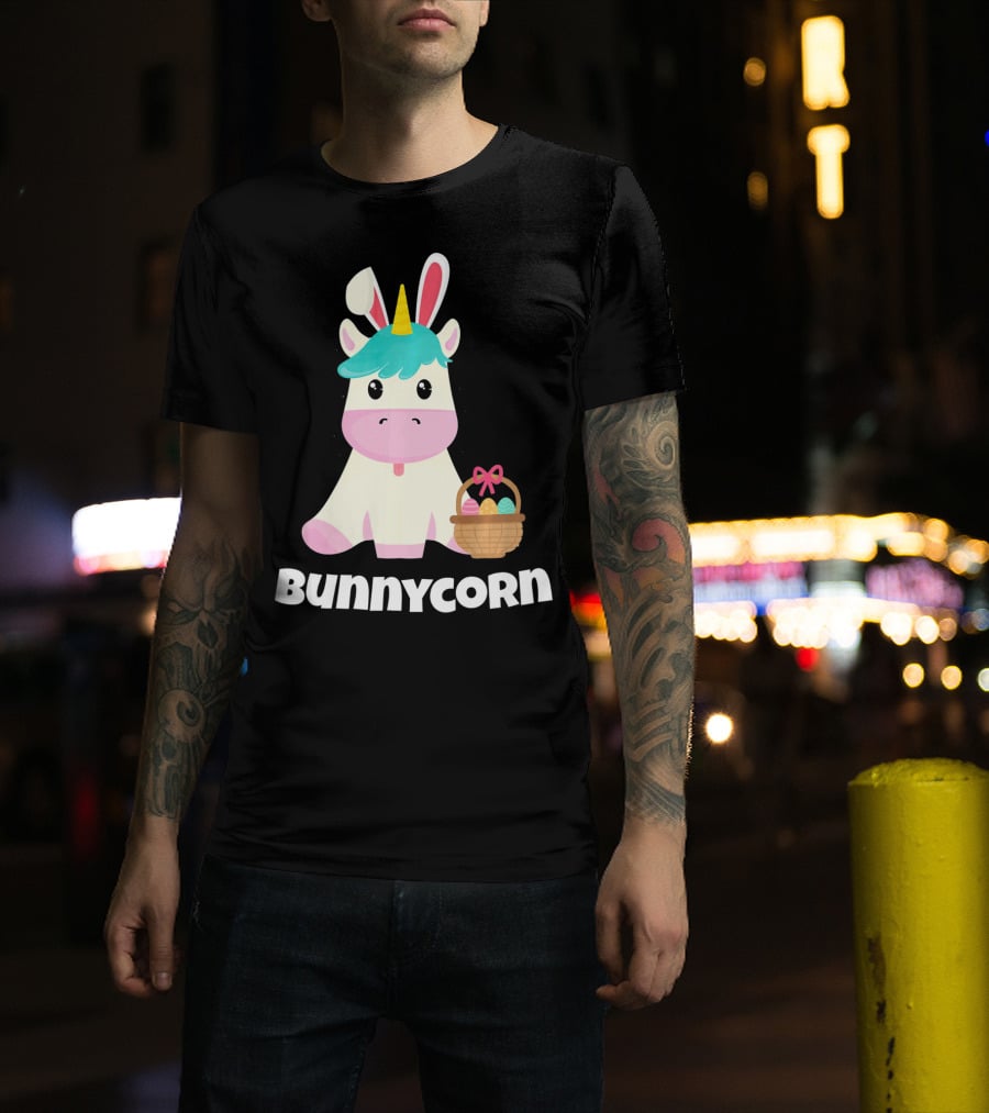 Bunnycorn Easter Unicorn With Bunny Ears And Basket T-Shirt