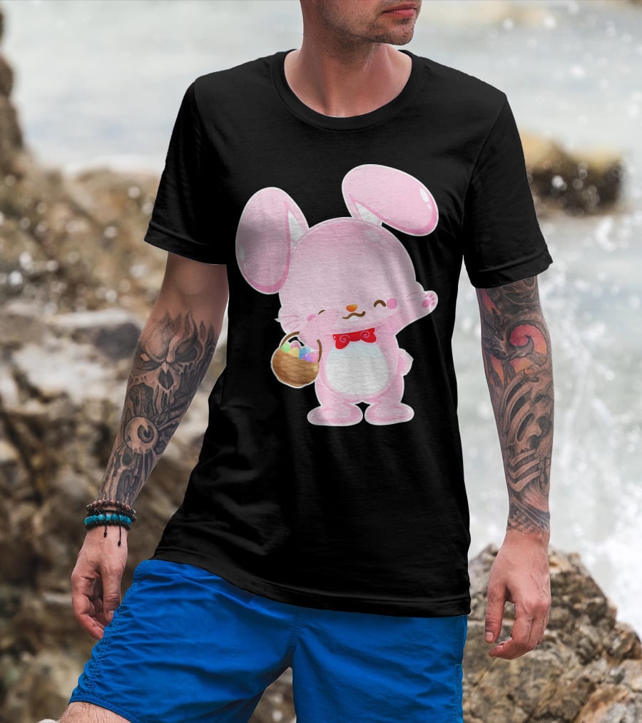 Dabbing Pink Easter Bunny With Egg Basket T-Shirt