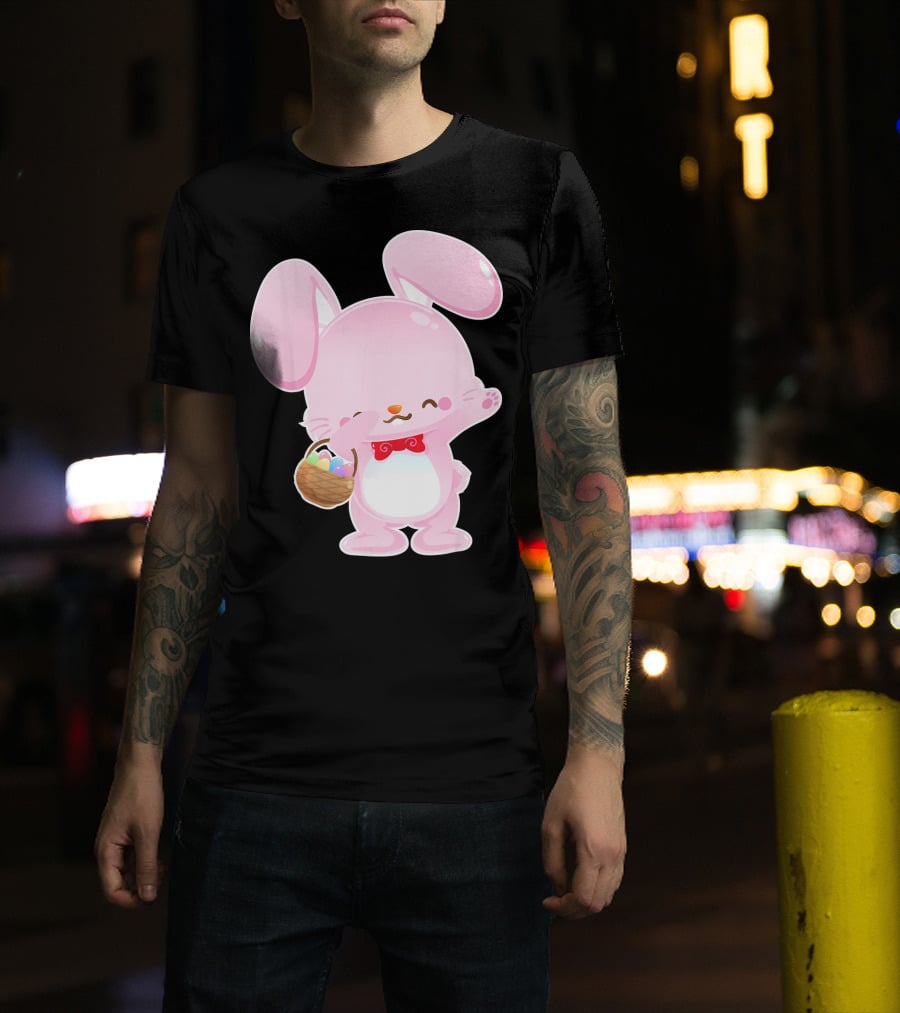 Dabbing Pink Easter Bunny With Egg Basket T-Shirt
