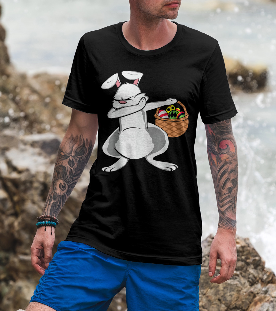 Easter Bunny Dab With Basket Of Colorful Eggs T-Shirt