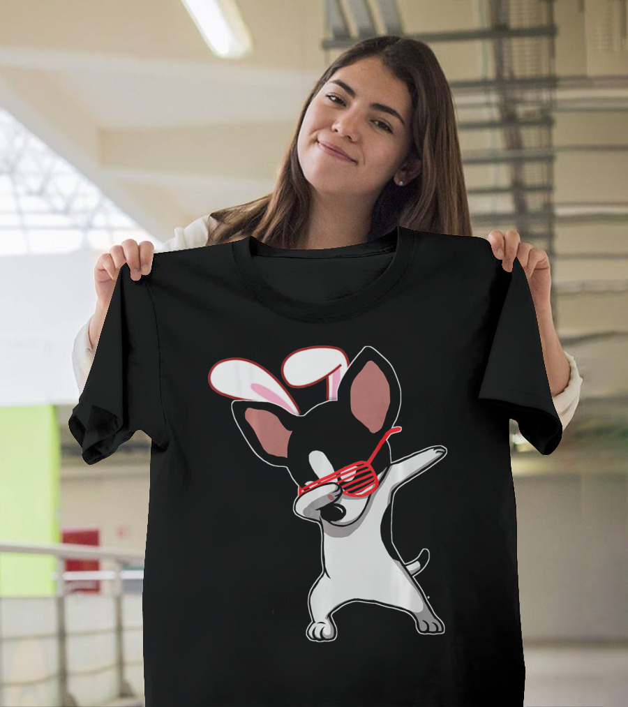 Easter Bunny Dabbing Chihuahua with Bunny Ears and Sunglasses T-Shirt