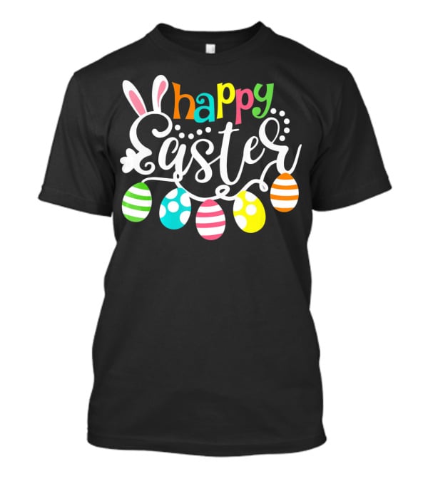 Happy Easter Cute Bunny And Colorful Easter Egg Garland T-Shirt