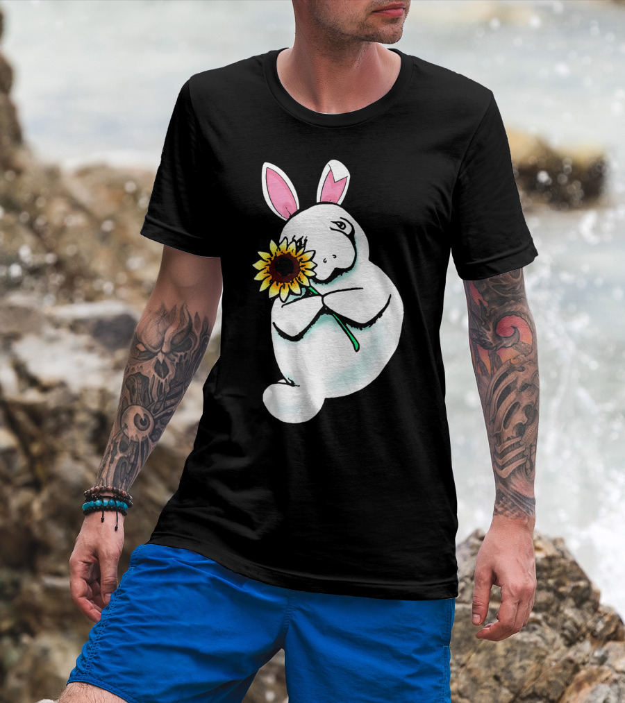 Sunflower Hugging Manatee Bunny T-Shirt