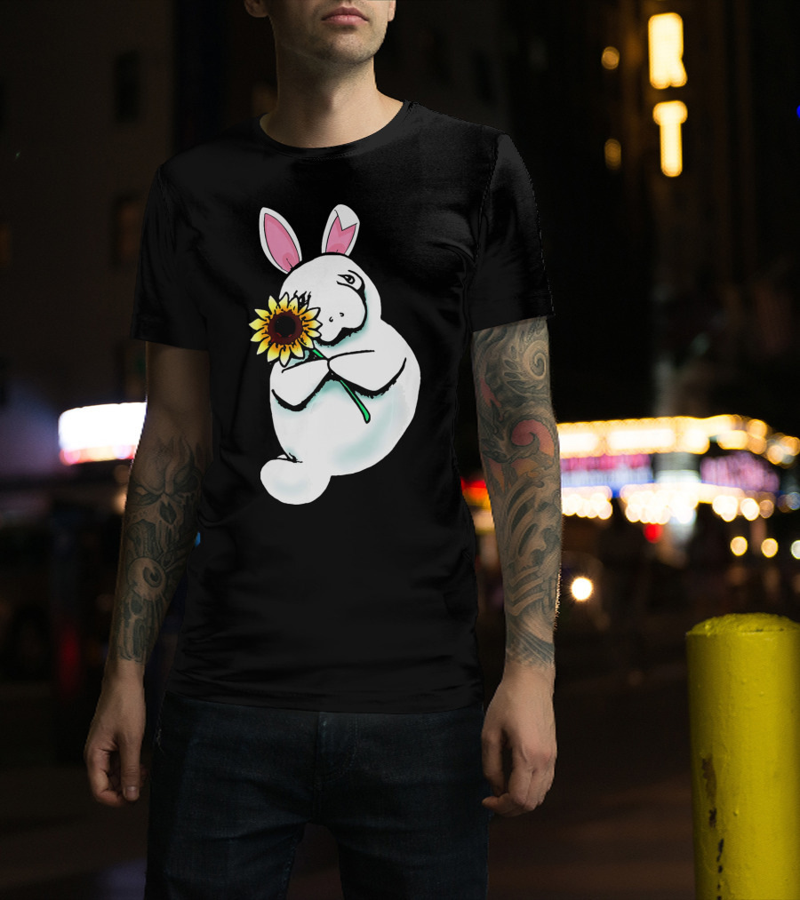 Sunflower Hugging Manatee Bunny T-Shirt