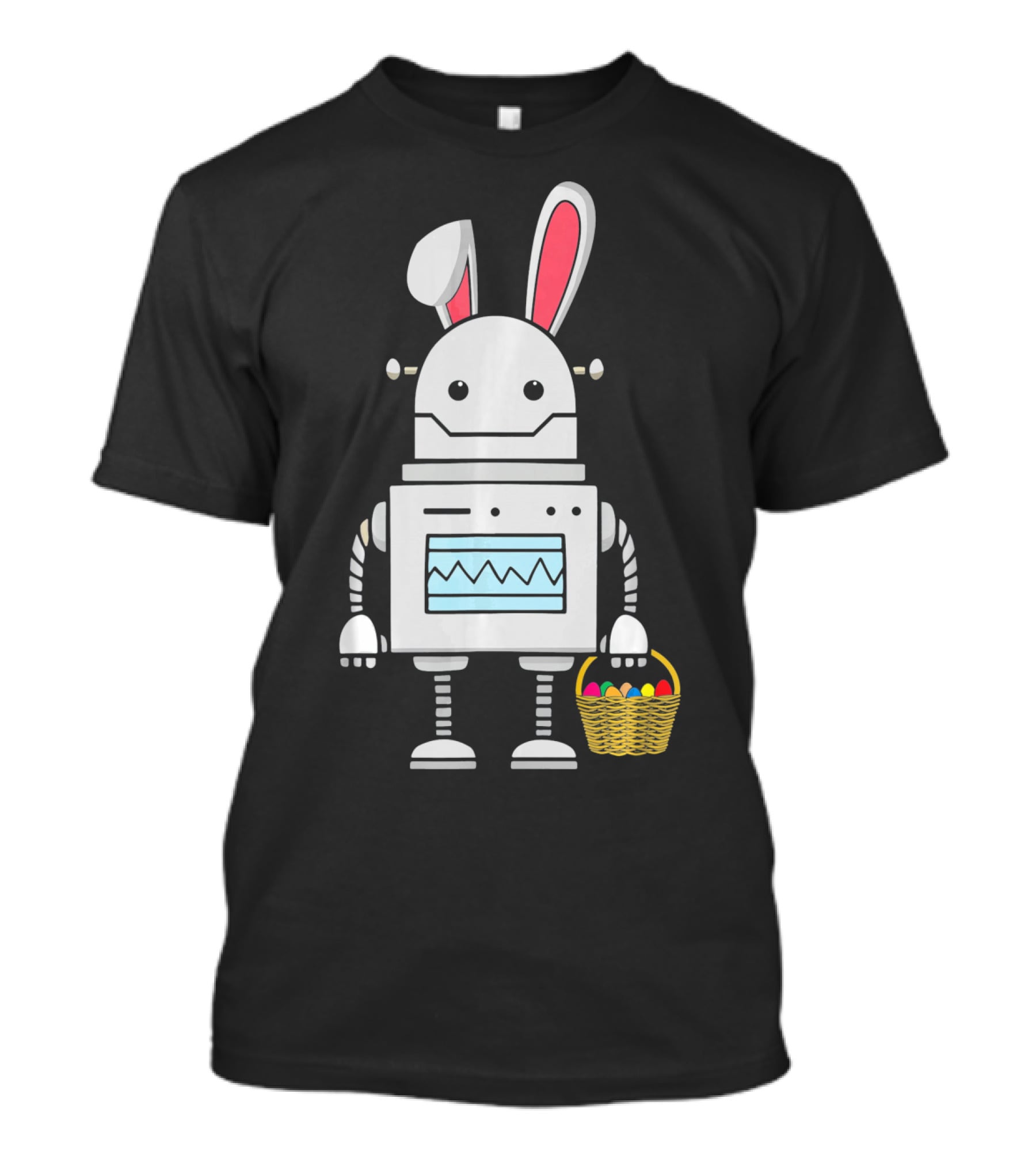 Cute Easter Robot Bunny With Basket Of Colorful Eggs T-Shirt