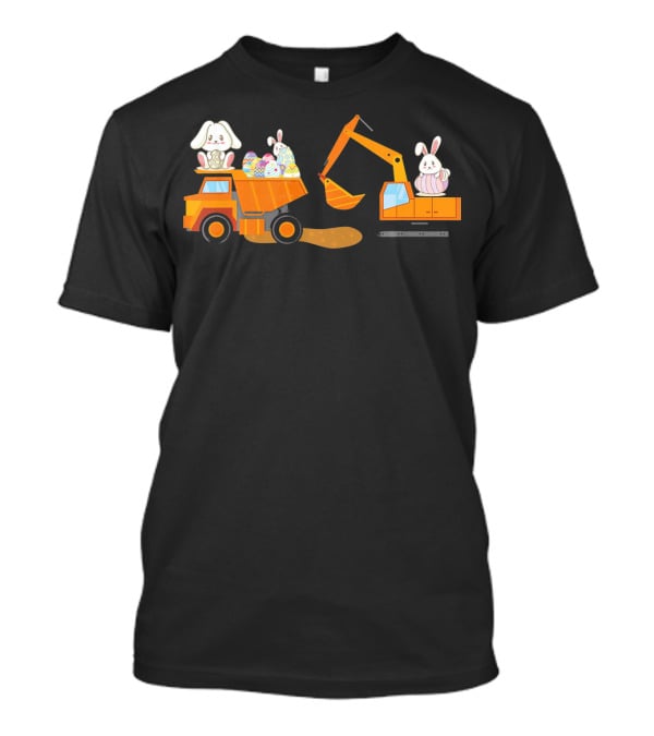 Easter Bunny With Eggs On Construction Site Scene T-Shirt