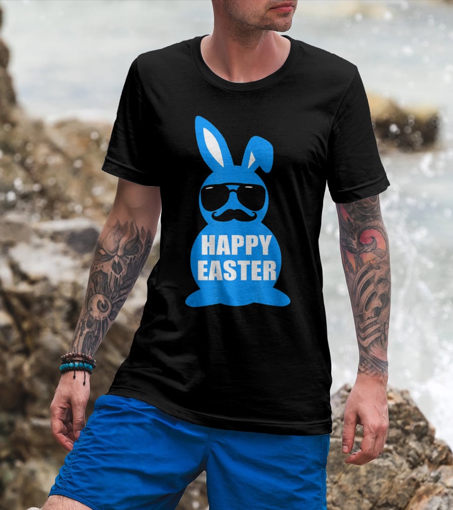 Happy Easter Bunny With Sunglasses And Mustache T-Shirt
