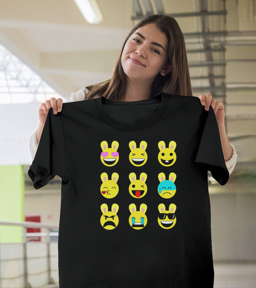 Cool Funny Emoticon Emojis Easter Bunny Faces T-Shirt