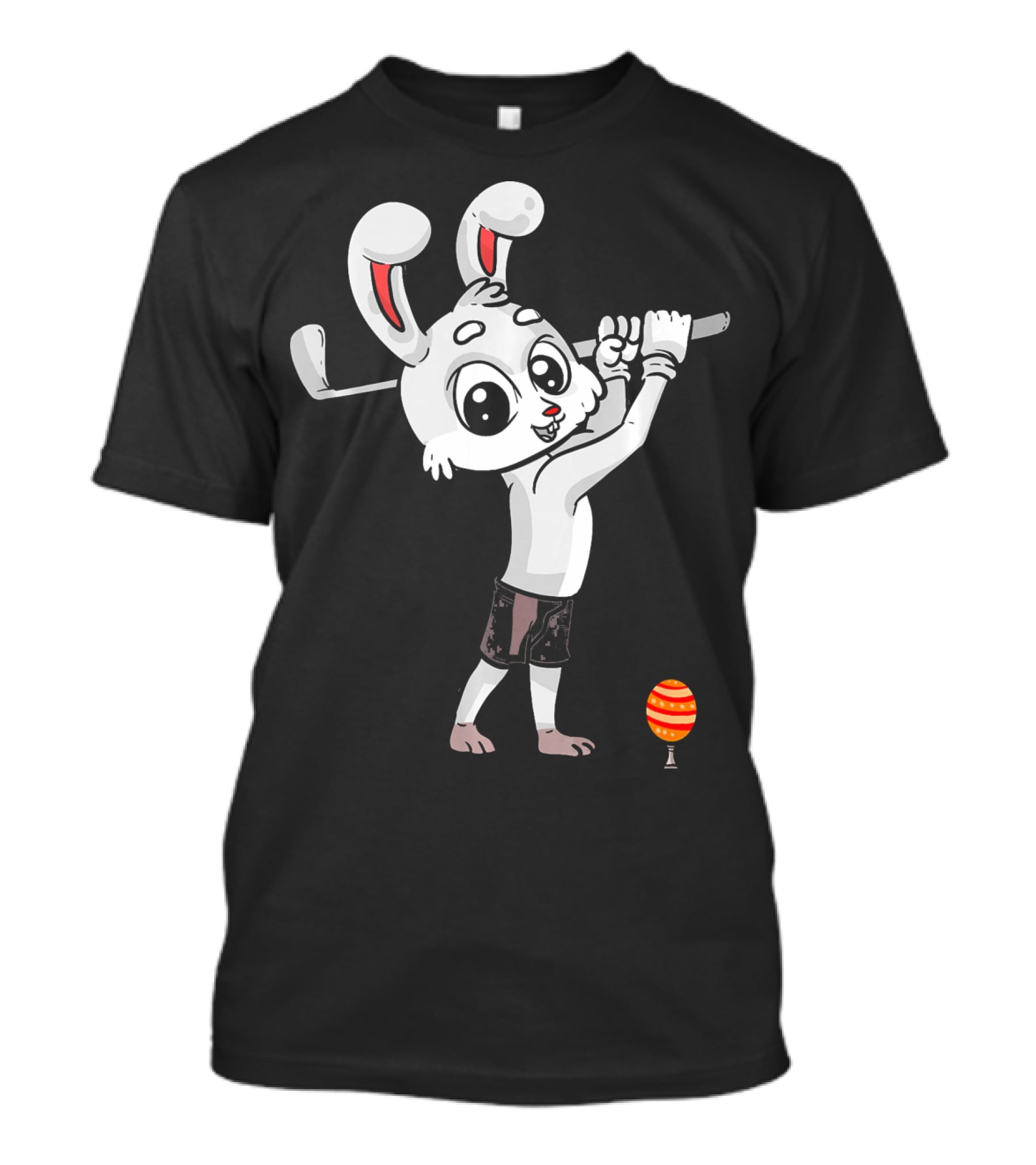 Funny Easter Bunny Playing Golf With Striped Egg T-Shirt