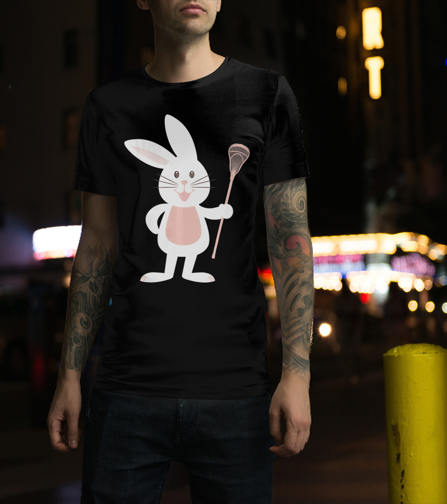 Cute Lacrosse Easter Bunny Holding Stick T-Shirt