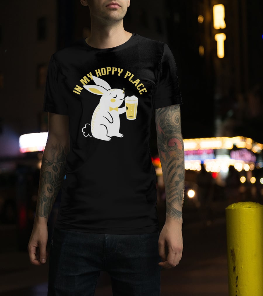 In My Hoppy Place Cute Bunny Drinking Beer T-Shirt
