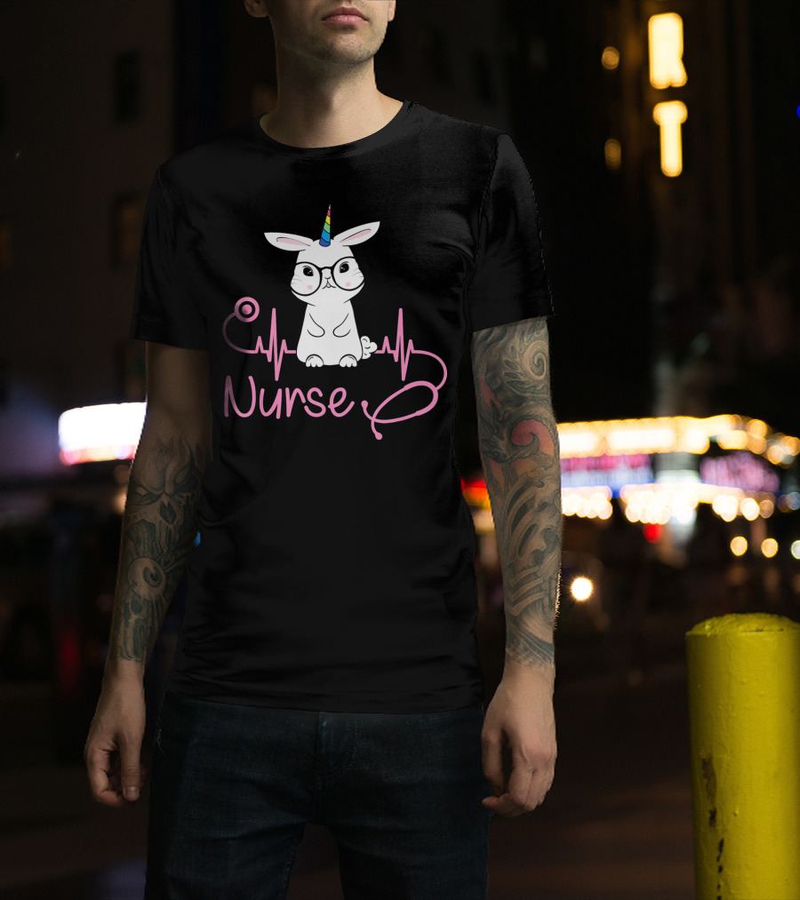 Nurse Unicorn Bunny Stethoscope Heartbeat T-Shirt